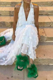 Sexy Solid Color Backless Flower Shape Halter Long Dresses