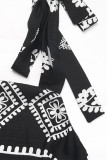 Casual Geometric Print Lace Up Patchwork Contrast Square Neck Sling Dresses