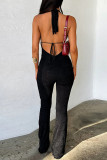 Sexy Flowers Lace Texture V Neck Skinny Jumpsuits