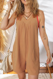 Casual Solid Color Pocket V Neck Loose Rompers