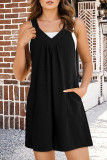 Casual Solid Color Pocket V Neck Loose Rompers