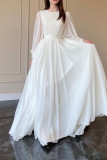 Elegant Solid Color Patchwork O Neck Long Dresses