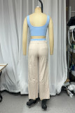 Casual Solid Color Pocket Zipper Contrast Square Neck Sleeveless Two Pieces