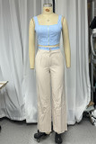 Casual Solid Color Pocket Zipper Contrast Square Neck Sleeveless Two Pieces