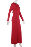 Casual Solid Color Backless Slit O Neck Wrapped Skirt Dresses