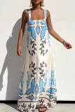 Casual Floral Print Lace Up Contrast Square Neck Sling Dresses