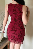Sexy Floral Print Patchwork V Neck A Line Dresses