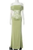 Sexy Solid Color Patchwork Off Shoulder Long Dresses