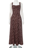 Elegant Floral Print Slit V Neck Sling Dresses
