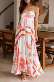 Elegant Floral Print Contrast Square Neck Sling Dresses