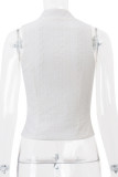 Casual Solid Color Lace Up Buttons O Neck Tops