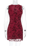 Sexy Floral Print Patchwork V Neck A Line Dresses