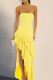 Sexy Solid Color Patchwork Flounce Strapless Irregular Dresses