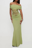 Sexy Solid Color Patchwork Off Shoulder Long Dresses