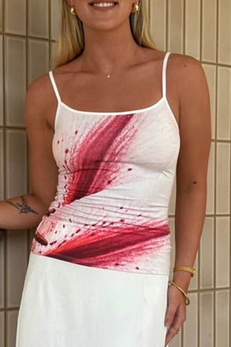 Sexy Gradient Print Contrast U Neck Tops