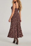 Elegant Floral Print Slit V Neck Sling Dresses