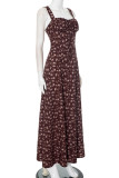 Elegant Floral Print Slit V Neck Sling Dresses