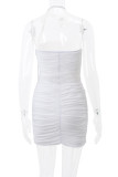 Sexy Solid Color Ruched Flowers Strapless Sleeveless Two Pieces