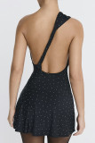 Casual Polka Dot Patchwork Backless Sloping Shoulder A Line Dresses