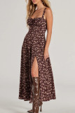 Elegant Floral Print Slit V Neck Sling Dresses