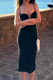 Sexy Solid Color Sequined Mesh Wrapped Skirt Dresses