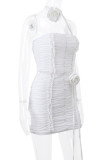 Sexy Solid Color Ruched Flowers Strapless Sleeveless Two Pieces