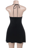 Sexy Solid Color Lace Up Adjustable Halter Sleeveless Dresses