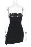 Sexy Solid Color Draw String Texture Strapless Strapless Dresses