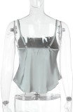Sexy Solid Color Bow Decor Tops
