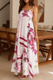 Elegant Floral Print Contrast Square Neck Sling Dresses