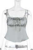 Sexy Solid Color Bow Decor Tops