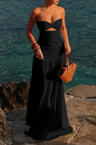 Sexy Solid Color Ruched Strapless Long Dresses