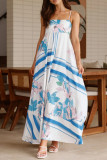Elegant Floral Print Ruffle Square Neck Sling Dresses