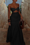 Sexy Solid Color Ruched Strapless Long Dresses