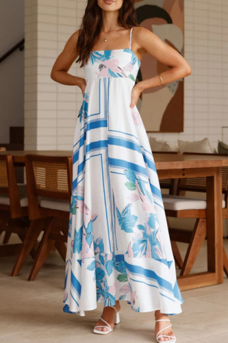 Elegant Floral Print Ruffle Square Neck Sling Dresses