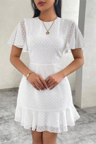 Elegant Solid Color Flounce O Neck A Line Short Sleeve Dress
