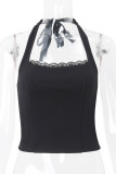 Sexy Solid Color Lace Lace Up Halter Tops
