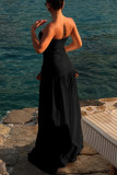 Sexy Solid Color Ruched Strapless Long Dresses