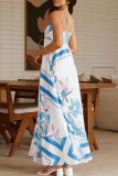 Elegant Floral Print Ruffle Square Neck Sling Dresses