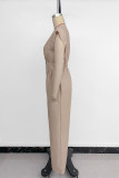 Casual Solid Color Buckle V Neck Loose Jumpsuits