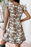 Sexy Skull Head Leopard Print Flounce V Neck Printed Dresses