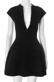 Sexy Solid Color Patchwork V Neck Waist Skirt Dresses