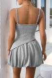 Casual Solid Color Irregular Bow Decor U Neck Sleeveless Two Pieces