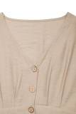 Casual Solid Color Buckle V Neck Loose Jumpsuits