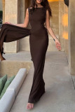 Vacation Solid Color Irregular Pleated Oblique Collar Long Dresses
