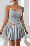 Casual Solid Color Irregular Bow Decor U Neck Sleeveless Two Pieces
