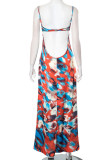 Sexy Irregular Printed Contrast U Neck Long Dresses