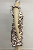 Sexy Skull Head Leopard Print Flounce V Neck Printed Dresses