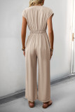 Casual Solid Color Buckle V Neck Loose Jumpsuits