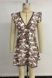 Sexy Skull Head Leopard Print Flounce V Neck Printed Dresses